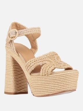 Woven Platform Ankle-Strap Sandal in Natural